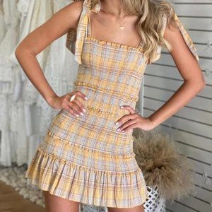 Mable Plaid Smocked Mini Dress